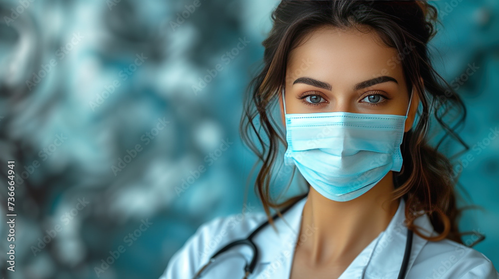 Female doctor in a medical mask. Space for text. Copy space Female doctor in a medical mask. Space for text. Copy space