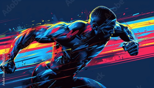 Powerful Energetic Bright Colors Illustrated Fitness Workout Muscle Man