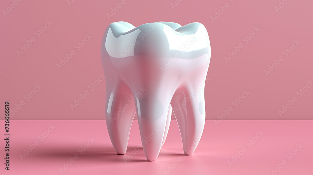 Tooth. Tooth 3D isolated on pink background. Model of a healthy tooth. 3D illustration of a tooth on a plain background with space for text. Tooth. Tooth 3D isolated on pink background. Model of a healthy tooth. 3D illustration of a tooth on a plain background with space for text.