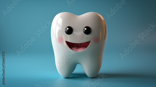 Tooth isolated on a blue background. 3D tooth with smile