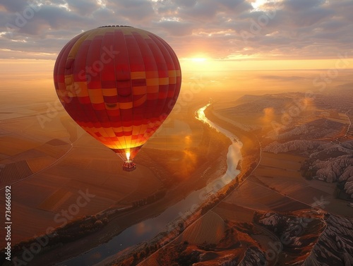 Hot air balloon adventure travel, offering stunning aerial landscapes views, embodying exploration and liberty