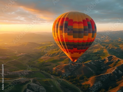 Adventure travel in a hot air balloon, breathtaking views of landscapes from above, symbolizing freedom and exploration