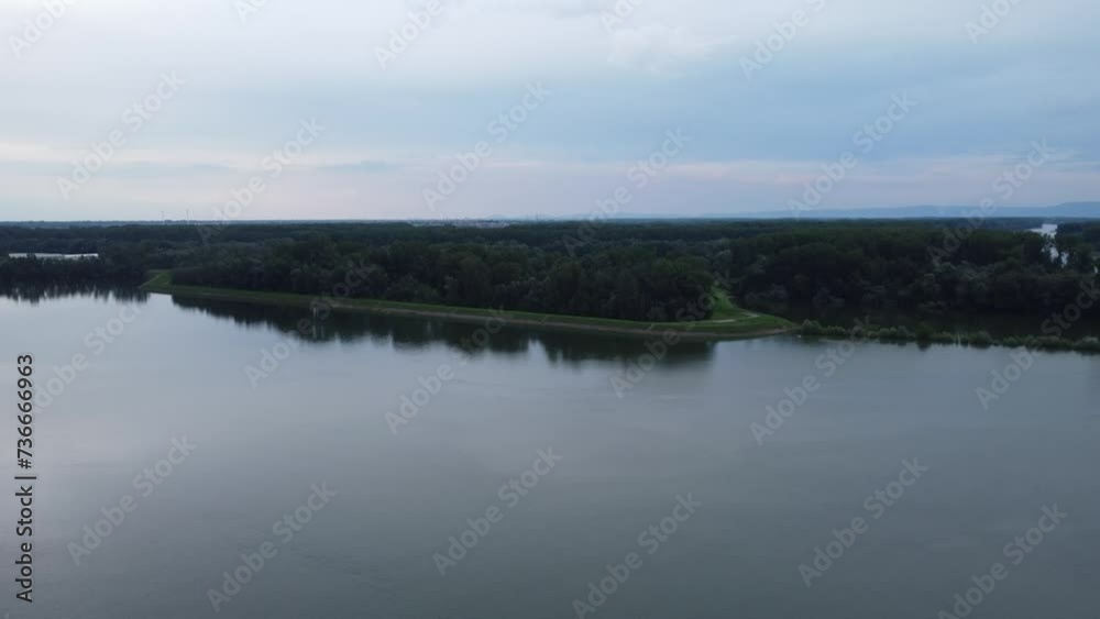 Drone Shot Of Trees And Rhine River At Germersheim Drone Shot Of Trees And Rhine River At Germersheim