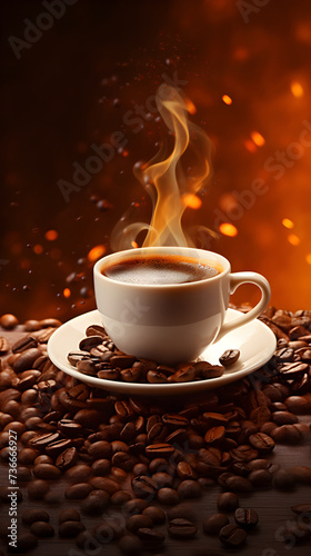 Banner cup of coffee with beans. With copy space