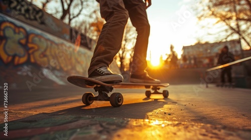 Urban skate park bustle, spotlighting the talents, camaraderie, and cultural essence of skateboarding