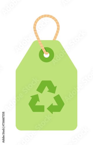 A green price tag with a recycling symbol in flat vector illustration style, symbolizing the importance of purchasing eco-friendly and sustainable products