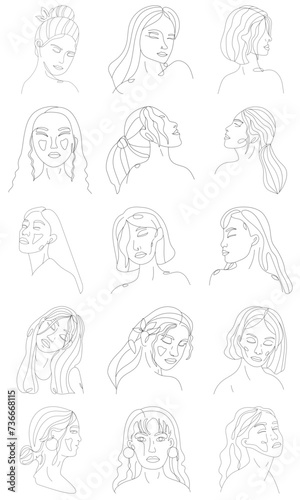 Black Line Art Woman Element
