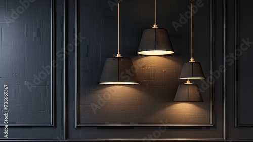 Bronze decoration lamps and lampshades in a modern style, set against a dark wall photo