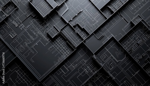 Abstract black architecture plans background from above, building engineering blueprints backdrop photo