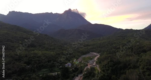 Aerial footage of Majestic Mount Kinabalu during sunrise