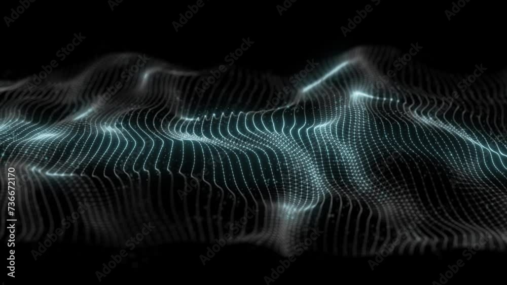 Digital dynamic wave. Abstract futuristic background with dots and lines. Big data visualization. 3D rendering.