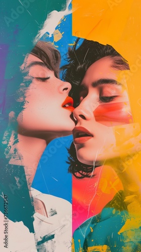Grunge collage of two girls with colorful make up © Tatyana Olina