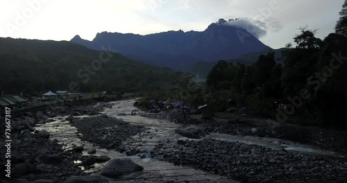 Aerial footage of Mount Kinabalu during sunrise