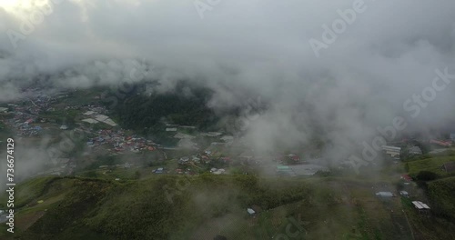Aerial view of low cloud at kundasang town mount kinabalu