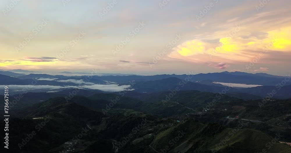 Aerial view of Kundasang town with dramatic cloud formation
