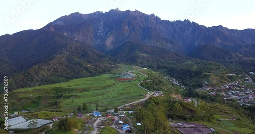 Aerial footage of Mount Kinabalu during sunrise