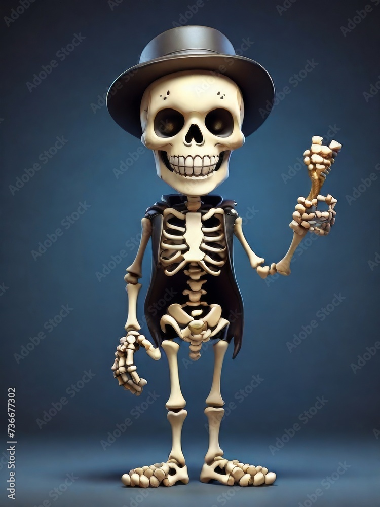 full body cartoon skeleton smiling and holding a bone full body cartoon skeleton smiling and holding a bone