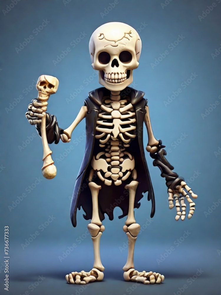 full body cartoon skeleton smiling and holding a bone full body cartoon skeleton smiling and holding a bone