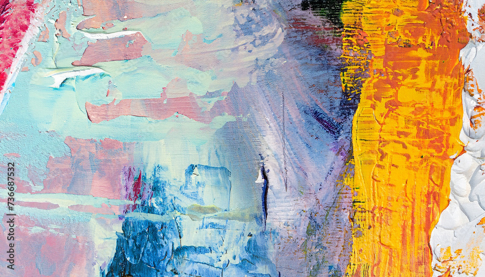 Naklejka premium Hand drawn oil painting. Abstract art background. Oil painting on canvas. Color texture. Fragment of artwork. Spots of paint. Brushstrokes of paint. Modern art. Contemporary art. Colorful canvas.