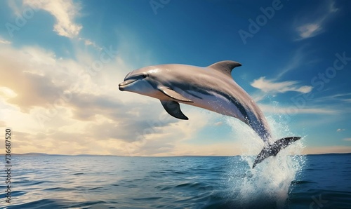 dolphin jump into ocean with blue sky
