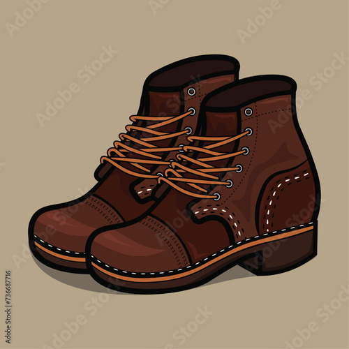 Pair Of Vintage Brown Leather Western Style Work Boots