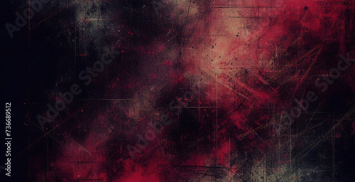 赤黒の背景のグラデーション。デザイン、レイアウト用の赤いテクスチャ背景の壁紙。空の空白のグランジの赤い背景。クリスマス、新年、バレンタインデーのモックアップ。ヴィンテージ紙