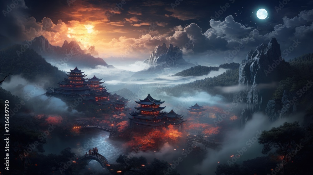 Obraz premium Chinese Style Fantasy Landscape Art