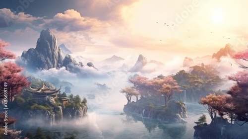Chinese Style Fantasy Landscape Art photo