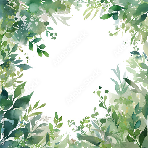 Green leaves watercolor background invitation template, Generative AI 