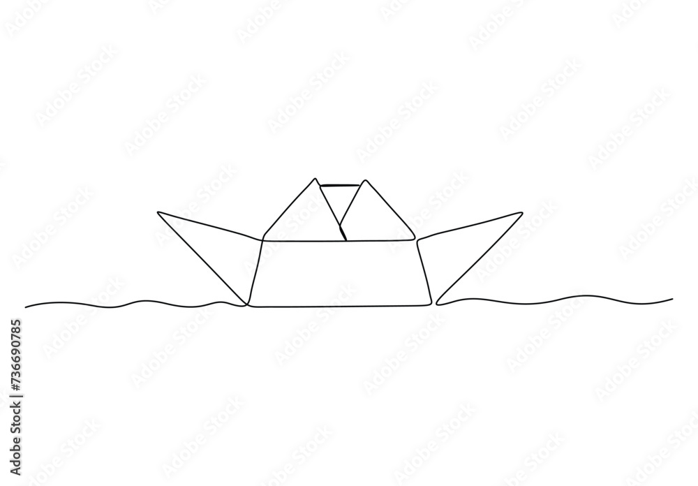 Aesthetic simple paper boat continuous one line drawing. Isolated on white background vector illustration. Free vector Aesthetic simple paper boat continuous one line drawing. Isolated on white background vector illustration. Free vector