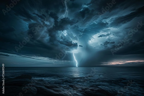 Dramatic lightning strike illuminating a dark sky Representing the power and beauty of natural phenomena