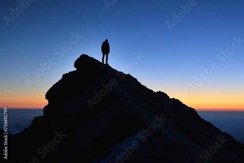 Silhouette of a person achieving the summit at dusk Embodying personal success and the beauty of nature