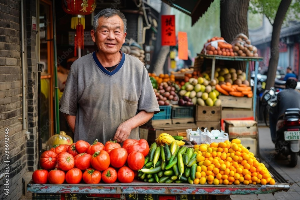 Street vendor in bustling beijing Offering a glimpse into the vibrant everyday life of the city