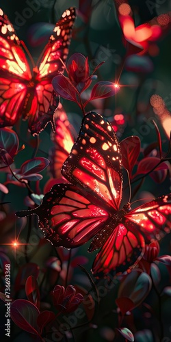 Radiant Elegance  The Enchanting Beauty of Red-Winged Crystal Butterflies