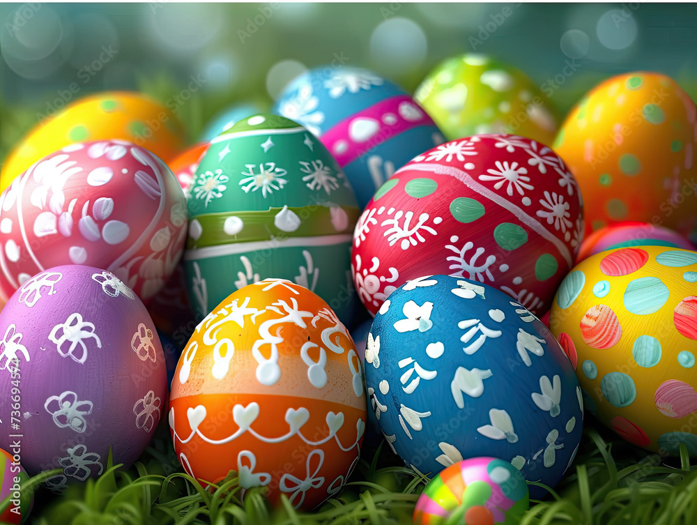 A vibrant array of hand-painted easter eggs, each a unique spherical canvas, evoking feelings of joy and creativity A vibrant array of hand-painted easter eggs, each a unique spherical canvas, evoking feelings of joy and creativity