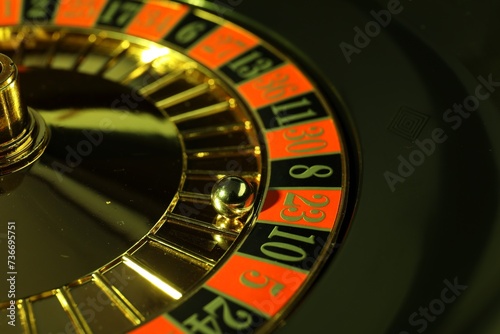 Roulette wheel with ball, closeup. Casino game