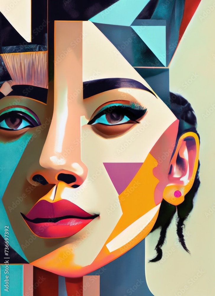 portrait of a woman, cubism style portrait of a woman, cubism style