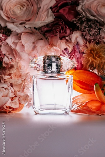 perfume bottle and rose