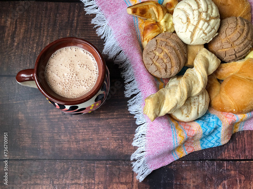 Hot chocolate and Mexican sweet bread. Concha