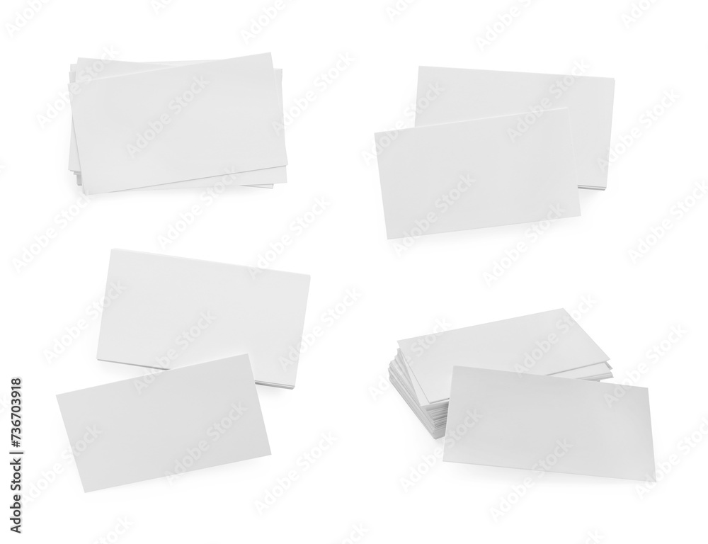 Many blank business cards isolated on white, set Many blank business cards isolated on white, set