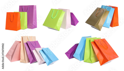 Colorful shopping bags isolated on white, set