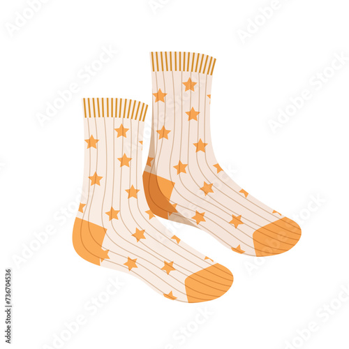 Stylish cotton socks design with stars pattern isolated on a white background.