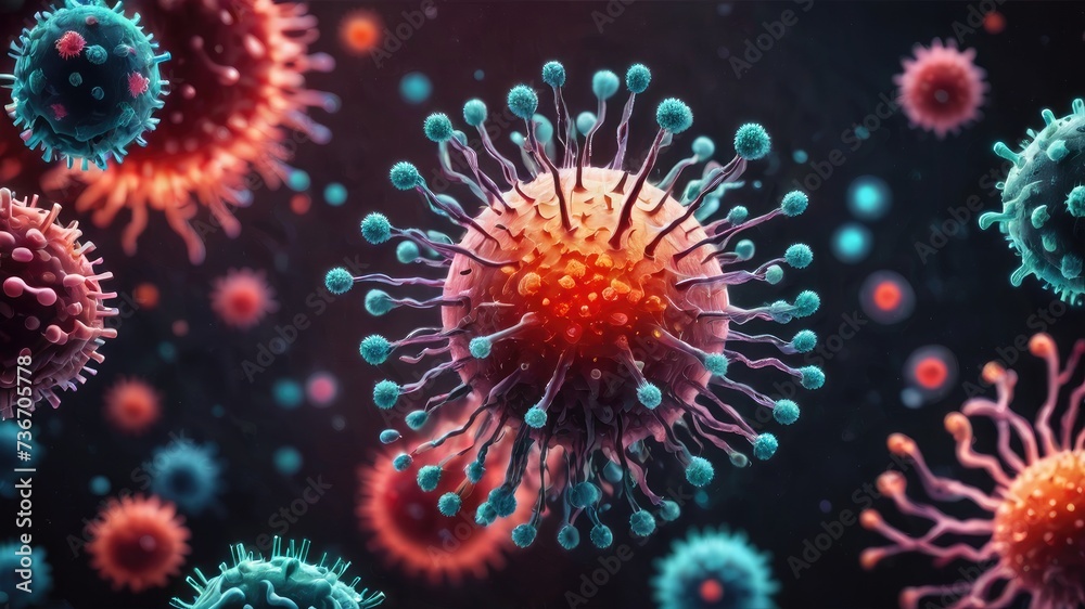 Obraz premium Virus bacteria and fungi, virus images, covid virus structure, in microscope covid virus structure, virus structure and function wallpaper