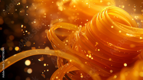 Graceful coils of delicate pasta dance amidst a sea of rich marinara forming an abstract and elegant display.