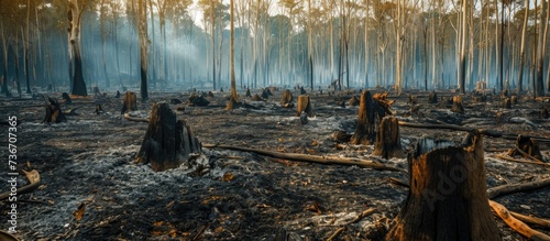 Result of forest fires  remaining teak forest ashes  stumps burned.