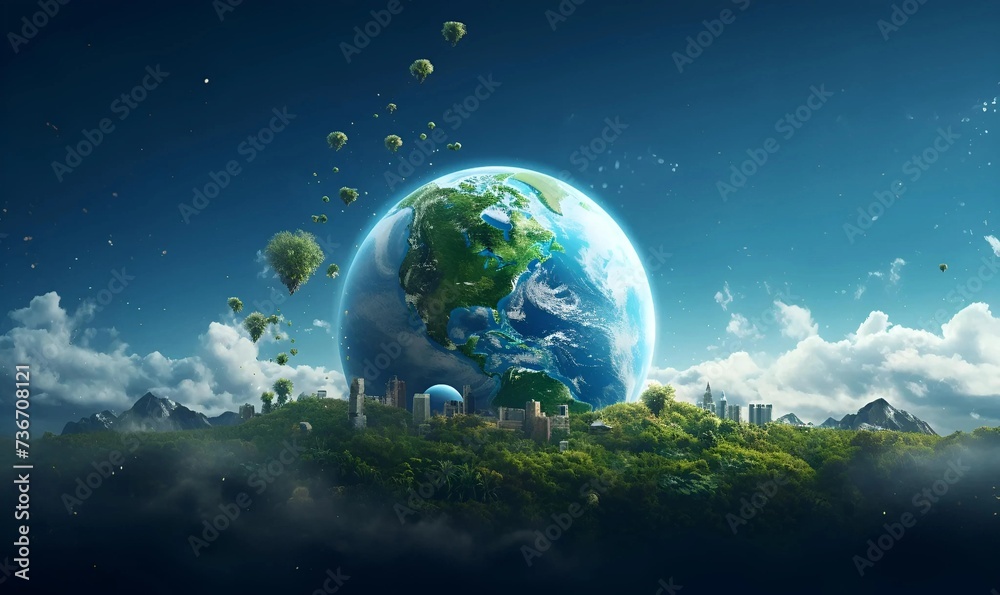 earth with green environment for earth day copy space
