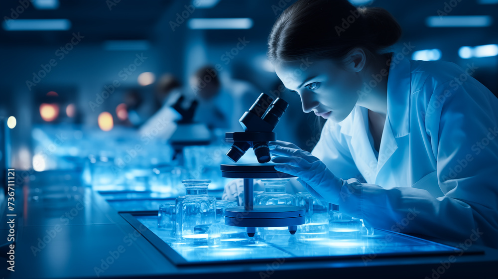 A scientist woman working hard to learn new things in a science lab. Exploring and finding out cool stuff using science tools. Generative AI. A scientist woman working hard to learn new things in a science lab. Exploring and finding out cool stuff using science tools. Generative AI.