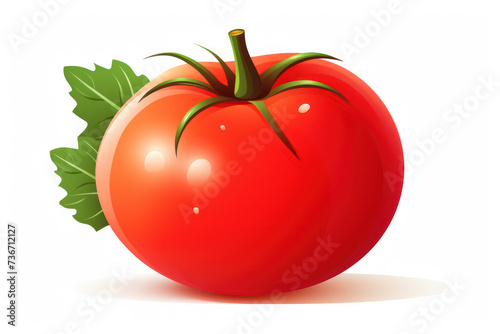 Fresh  Healthy  and Juicy  A Vibrant Red Tomato Slice  Glistening with Dew on a Green Leaf  Set against a White Background