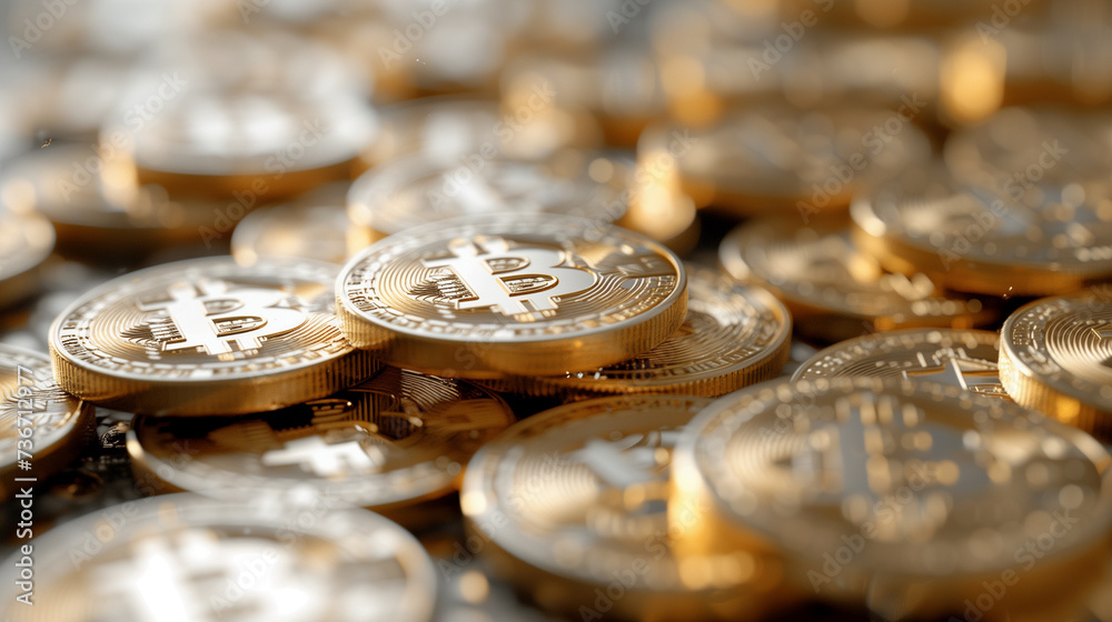 close up of Golden Bitcoins, Golden coins with bitcoin symbol crypto currency blockchain concept,Digital Currency Symbol. Bitcoin close up of Golden Bitcoins, Golden coins with bitcoin symbol crypto currency blockchain concept,Digital Currency Symbol. Bitcoin
