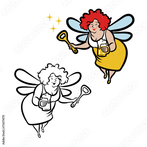 Funny Beer Fairy - Cartoon - Vector Drawing - chubby fairy